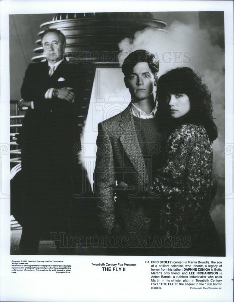 1989 Press Photo Eric Stoltz Actor Daphne Zuniga Actress Lee Richardson Fly II - Historic Images