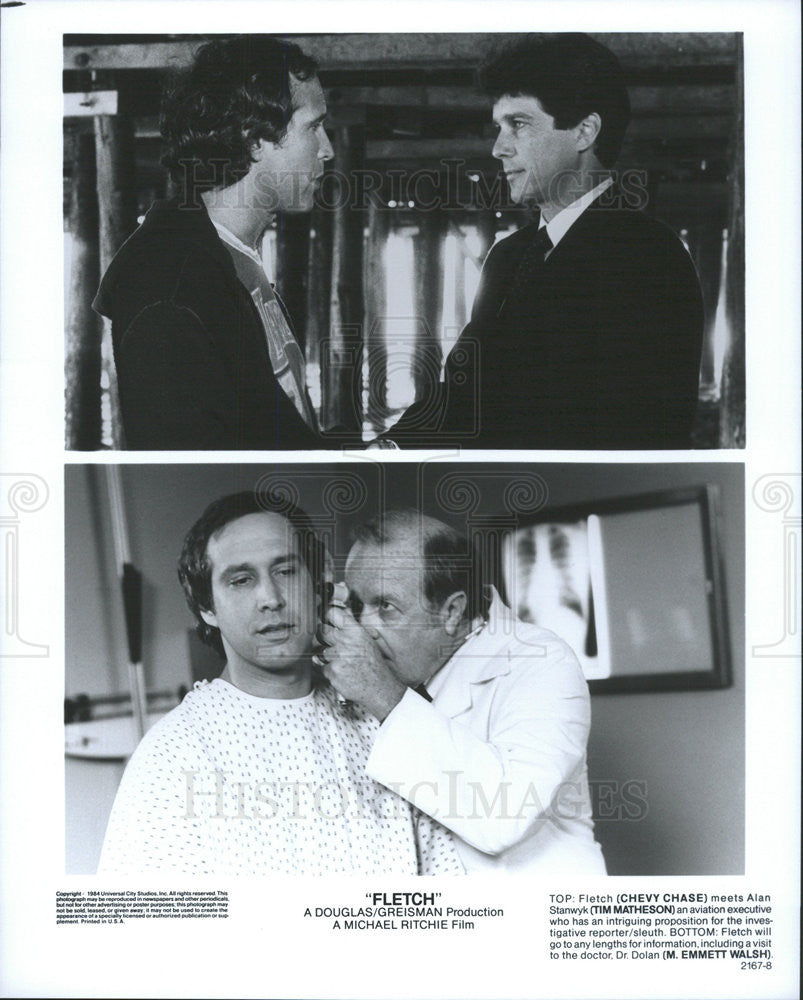 1985 Press Photo Fletch Chevy Chase Tim Matheson M. Emmett Walsh - Historic Images