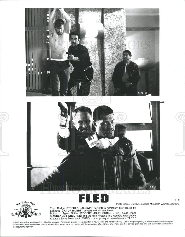 1996 Press Photo Stephen Baldwin, Victor Rivers, Robert John Burke In &quot;Fled&quot; - Historic Images