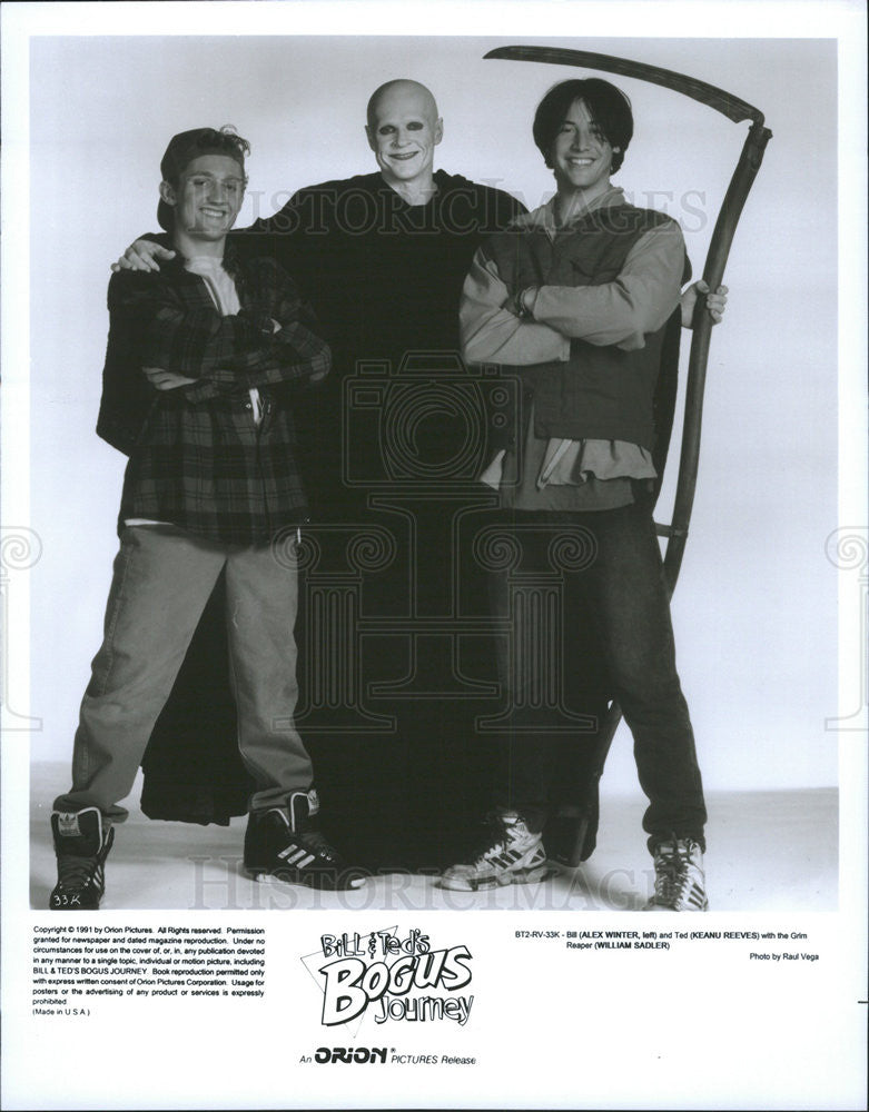 1991 Press Photo Bill Ted Bogus Journey Film Alex Winter Keanu Reeves Promotion - Historic Images