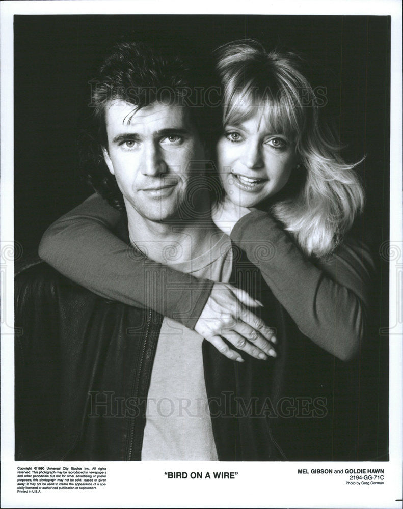 1990 Press Photo Mel Gibson &amp; Goldie Hawn in &quot;Bird on a Wire&quot; - Historic Images