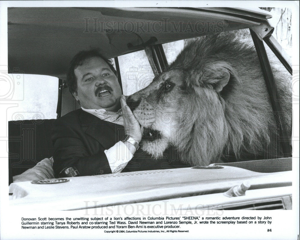 1984 Press Photo Donovan Scott Actor Lion Scene Romantic Adventure Sheena Film - Historic Images