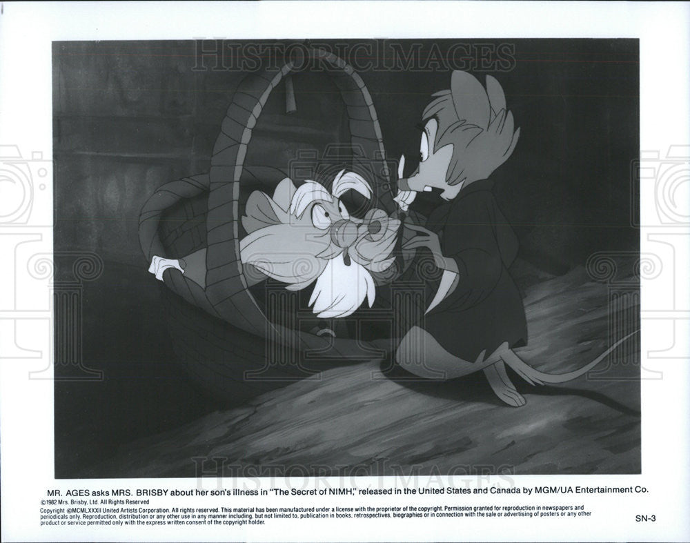 1982 Press Photo Mr. Ages and Mrs. Brisby in &quot;The Secret of NIMH&quot; - Historic Images