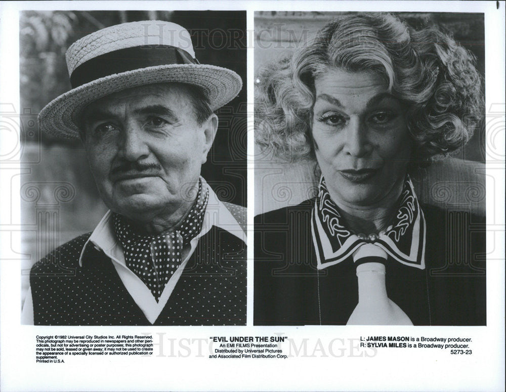 1982 Press Photo James Mason and Sylvia Miles &quot;Evil Under the Sun&quot; - Historic Images