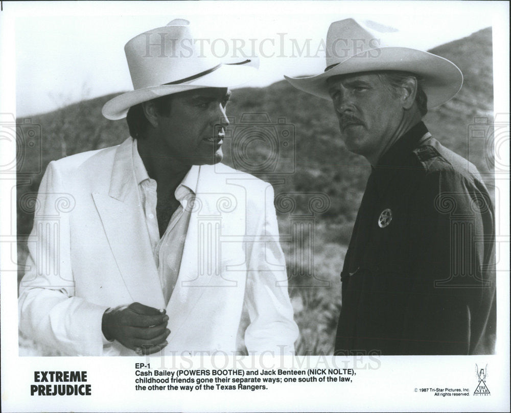 1987 Press Photo Extreme Prejudice Powers Boothe Nick Nolte - Historic Images