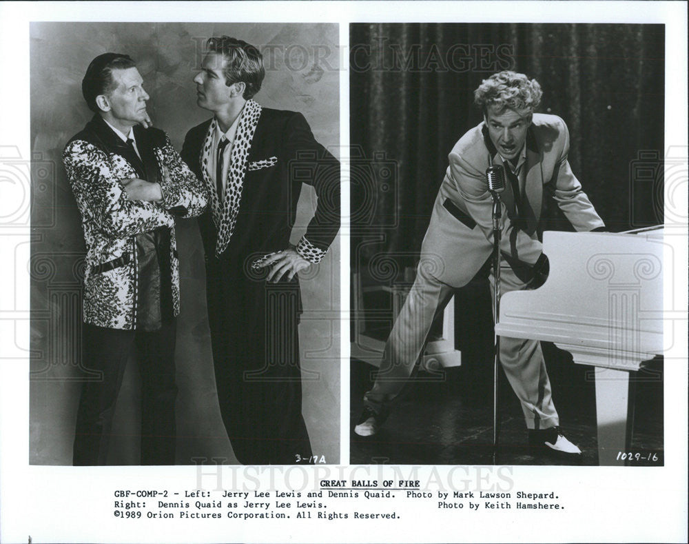 1989 Press Photo &quot;Great Balls of Fire&quot; Jerry Lee Lewis and Dennis Quaid - Historic Images