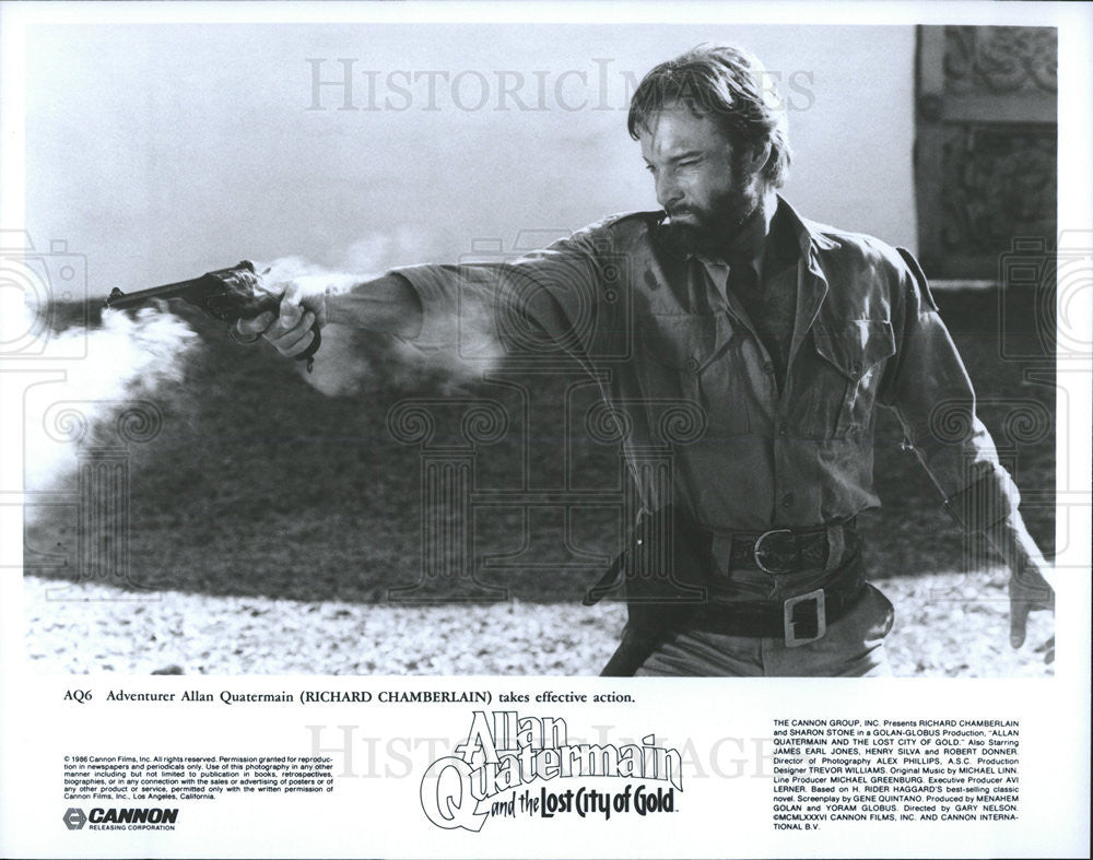 1986 Press Photo Richard Chamberlain in &quot;Allan Quartermain and the Losst Gold&quot; - Historic Images