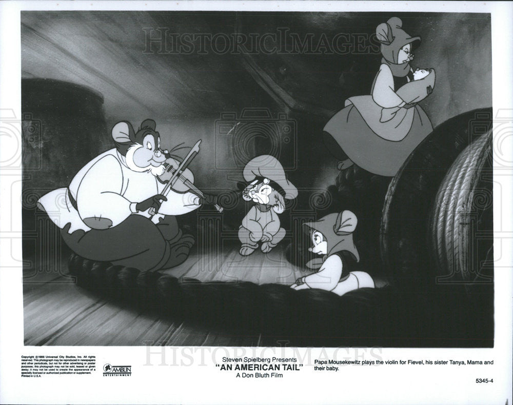 1986 Press Photo Film An American Tale Papa Mousekewitz Fievel Tanya Mama Baby - Historic Images