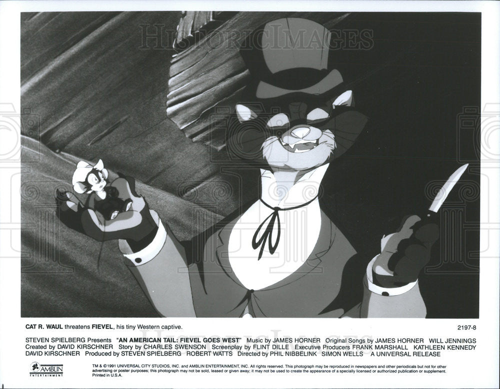 1991 Press Photo Film An American Tail Fievel Goes West Cat R. Waul ...