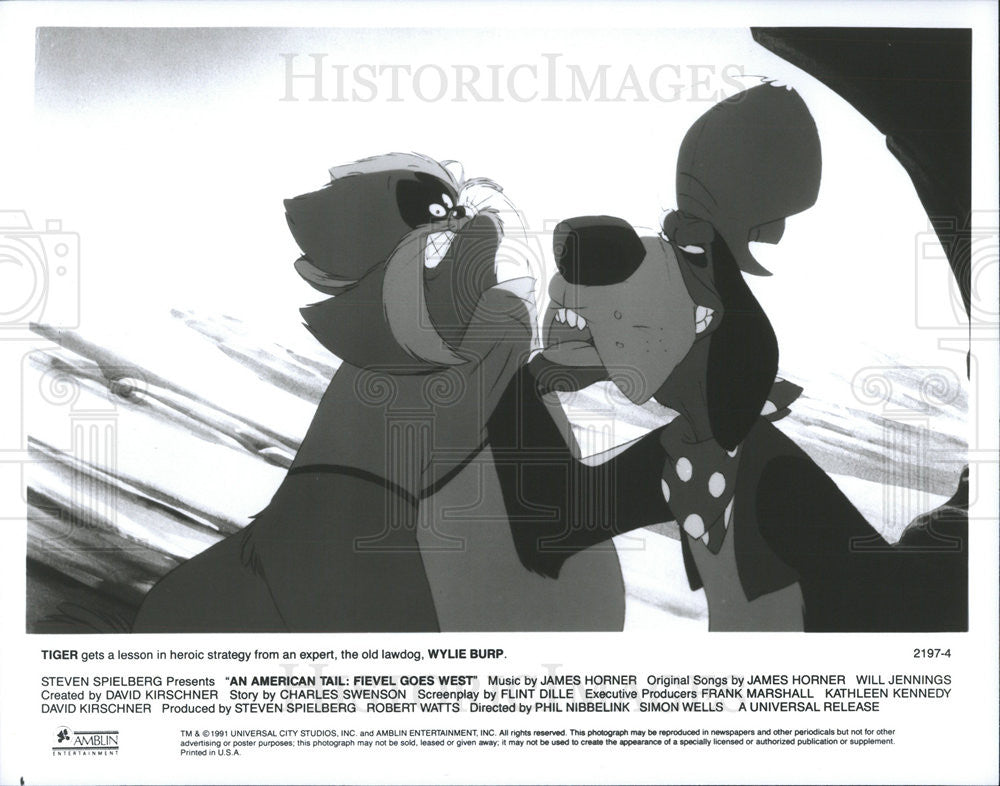 1991 Press Photo Tiger Wylie Burp American Tail Fievel Goes West Cartoon Movie - Historic Images