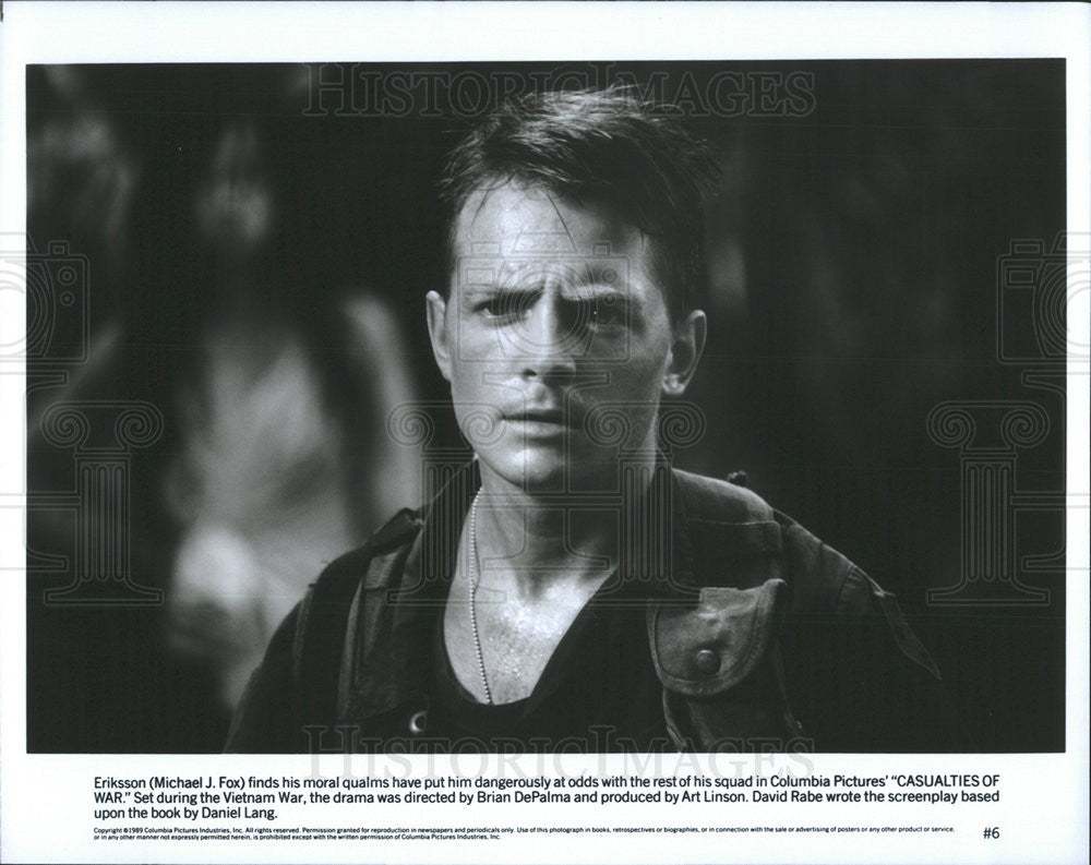 1989 Press Photo Michael J Fox Eriksson Columbia Pictures Casualties of War - Historic Images