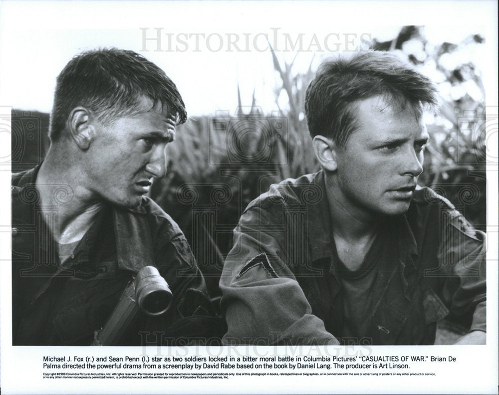 1988 Press Photo Michael J Fox Sean Penn Casualties of War Brian DePalma - Historic Images