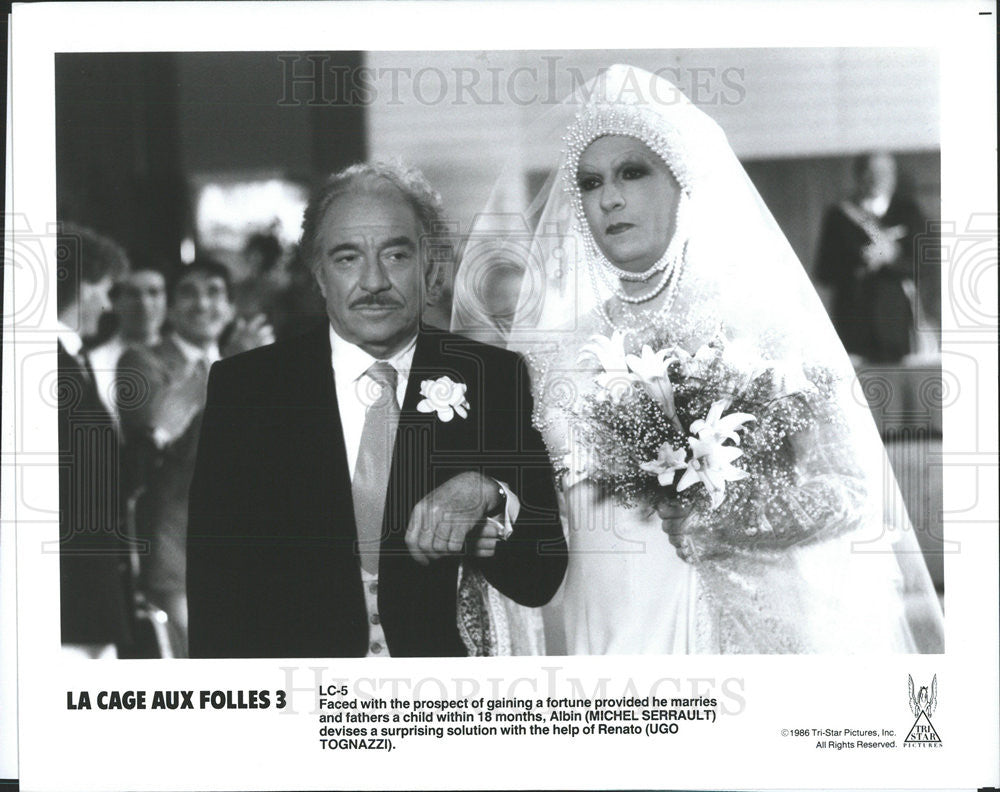 1986 Press Photo Michel Serrault and Ugo Tognazzi in &quot;La Cage Aux Folles 3&quot; - Historic Images