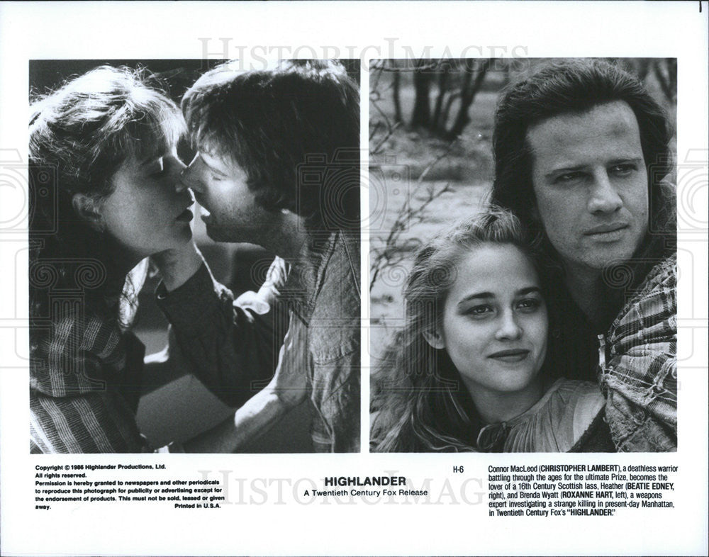 1986 Press Photo Christopher Lambert &amp;Roxanne Hart,Beatie Edney  in &quot;Highlander&quot; - Historic Images