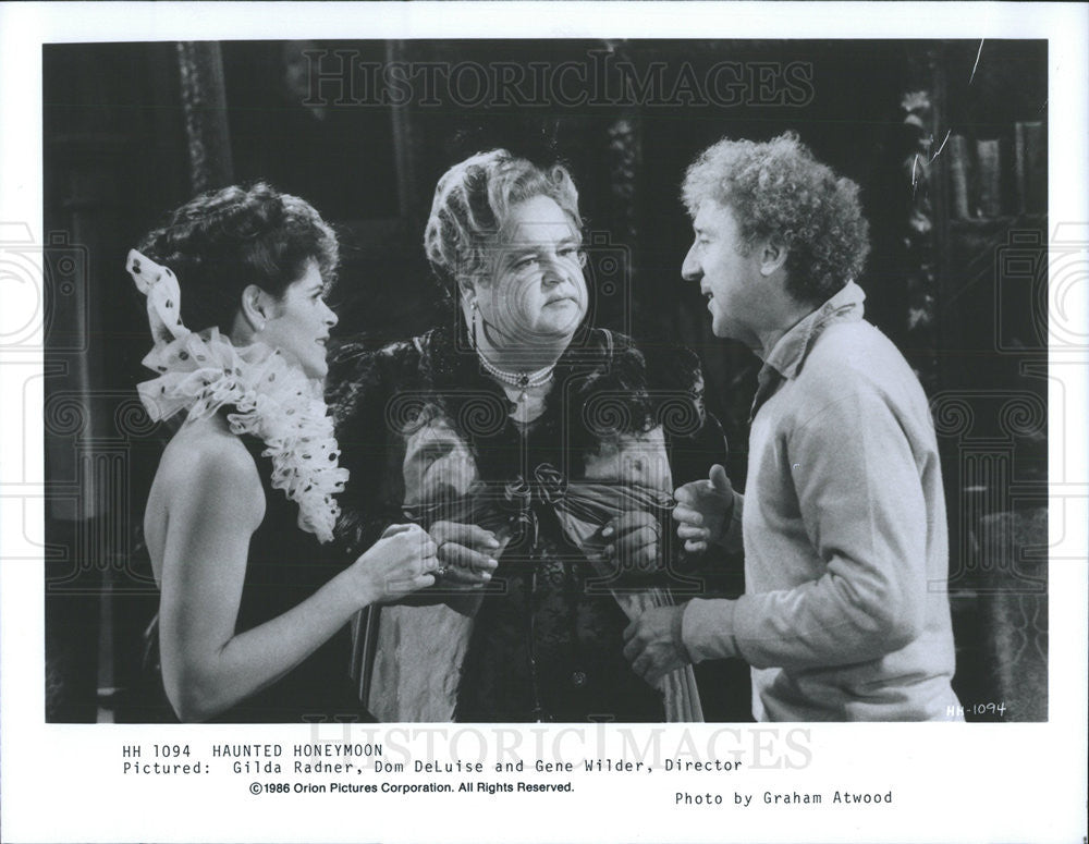 1986 Press Photo Gilda Radner,  Domain DeLuise &amp; Wilder In &quot;Haunted Honeymoon&quot; - Historic Images