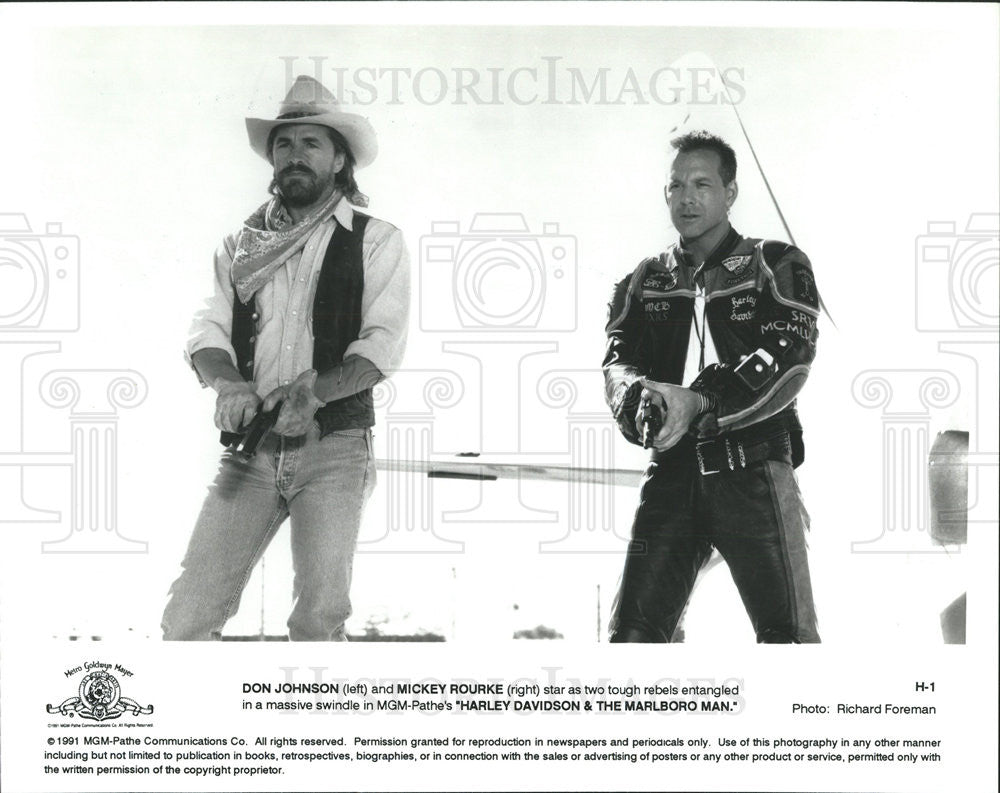 1991 Press Photo Mickey Rourke &amp; Don Johnson - Historic Images