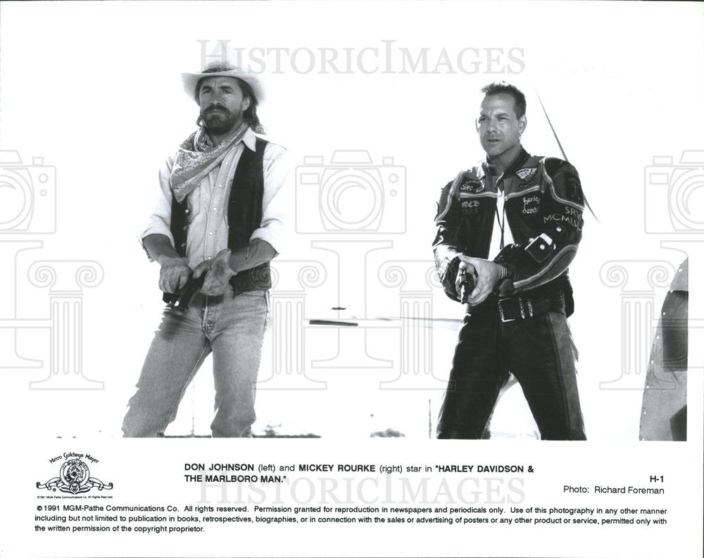 1991 Press Photo Mickey Rourke &amp; Don Johnson - Historic Images