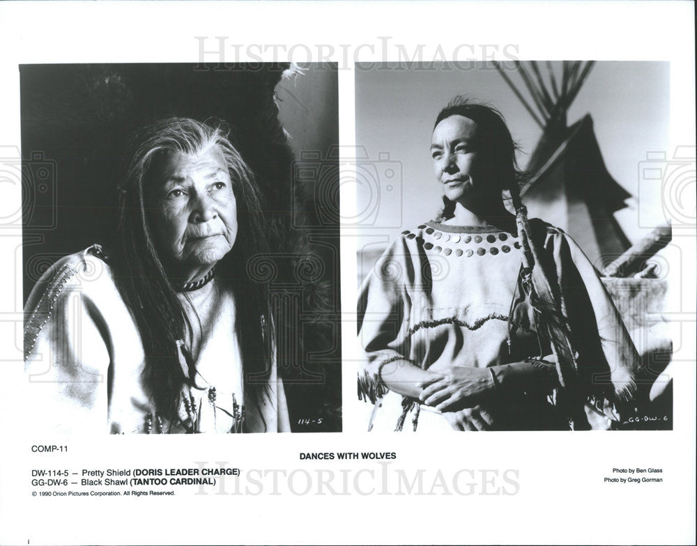 1990 Press Photo Doris Leader Charge &amp; Tantoo Cardinal In &quot;Dances With Wolves&quot; - Historic Images