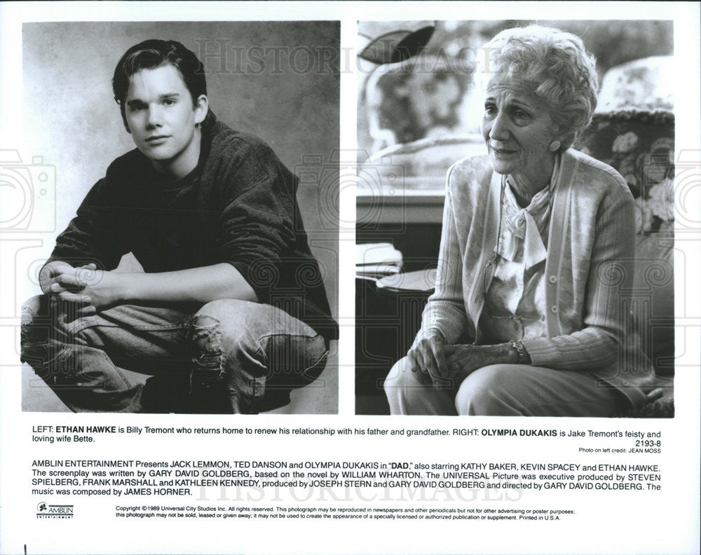 1989 Press Photo Actor Ethan Hawke and Olympia Dukakis in the Movie Dad - Historic Images