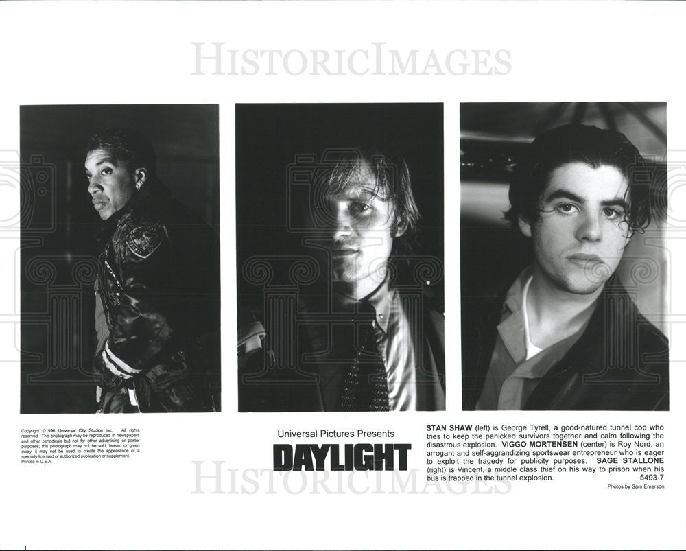 1996 Press Photo Stan Shaw, Viggo Mortensen, Sage Stallone &quot;Daylight&quot; - Historic Images