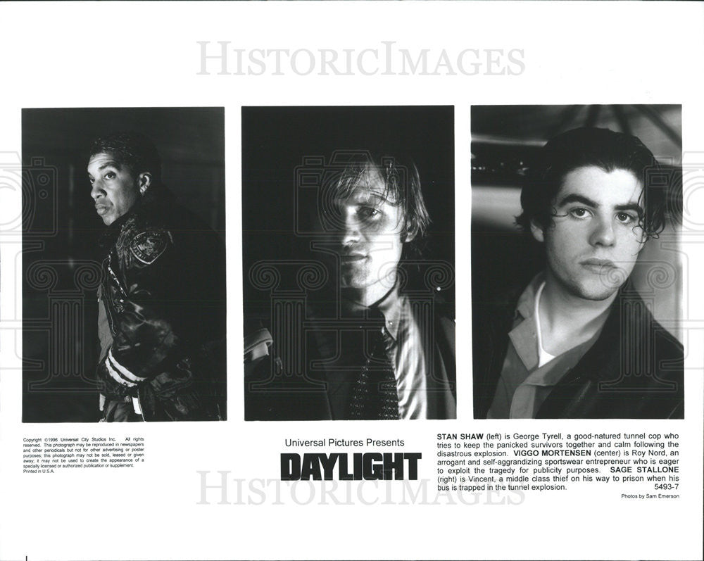 1996 Press Photo Stan Shaw, Viggo Mortensen, Sage Stallone &quot;Daylight&quot; - Historic Images