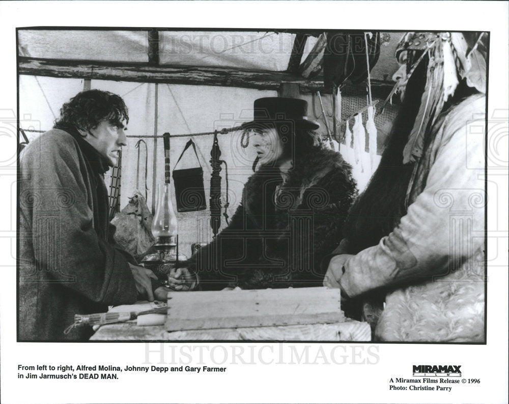 1996 Press Photo Alfred Molina, Johnny Depp and Gary Farmer - Historic Images