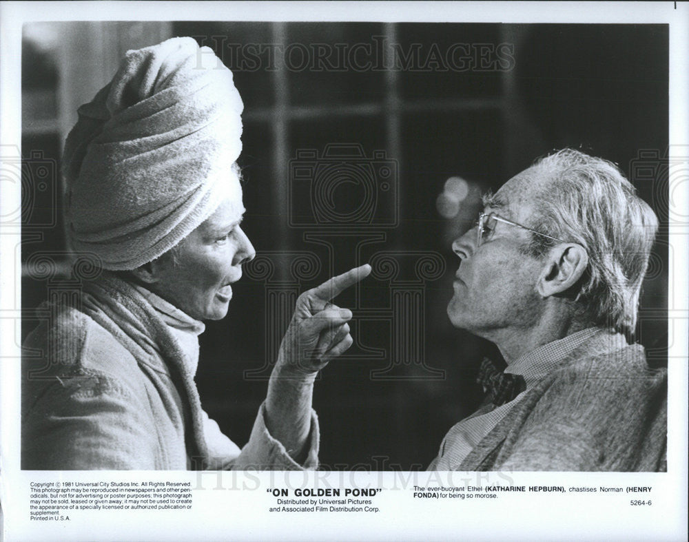 1981 Press Photo Katharine Hepburn &amp; Henry Fonda star in &quot;On Golden Pond&quot; - Historic Images