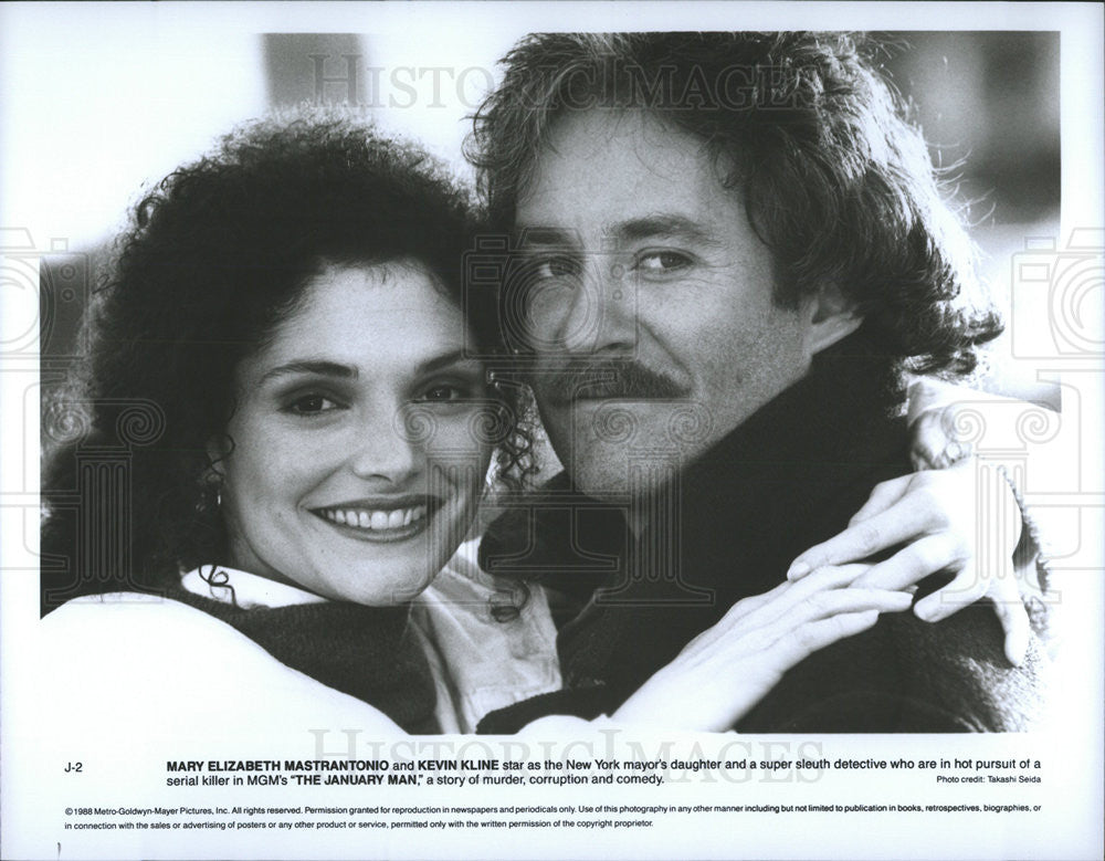 1988 Press Photo Mary Elizabeth Mastrantonio &amp; Kevin Klein in &quot;The January Man&quot; - Historic Images