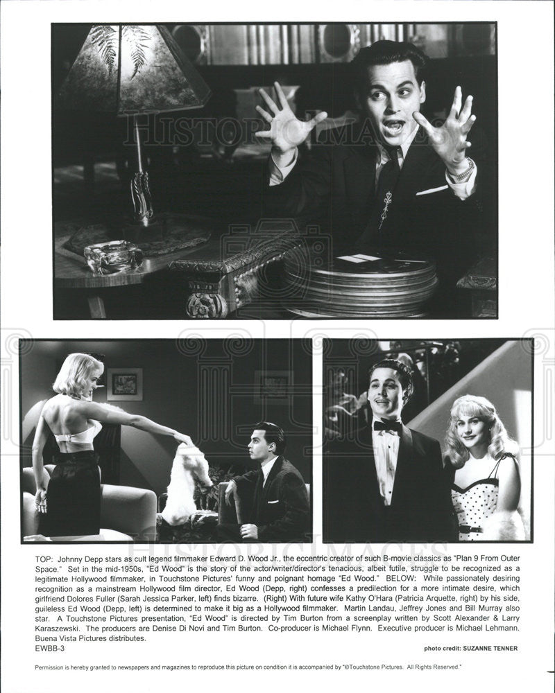 Press Photo Johnny Depp Sarah Jessica Parker Patricia Arquette Actors Ed Wood - Historic Images