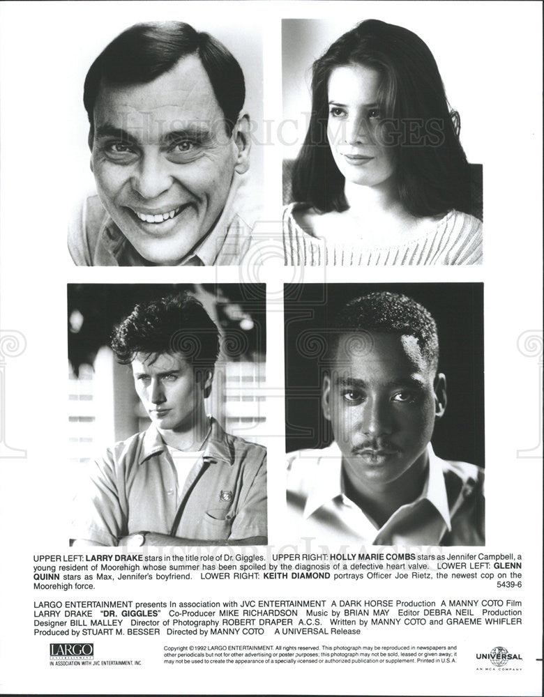 1992 Press Photo Dr. Giggles Larry Drake Holly Marie Combs Glenn Quinn Keith - Historic Images