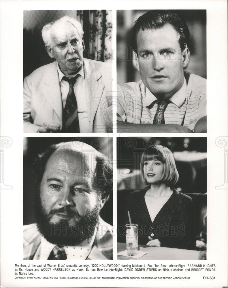 1991 Press Photo Actors Barnard Hughes, Woody Harrelson, David Ogden Stiers - Historic Images