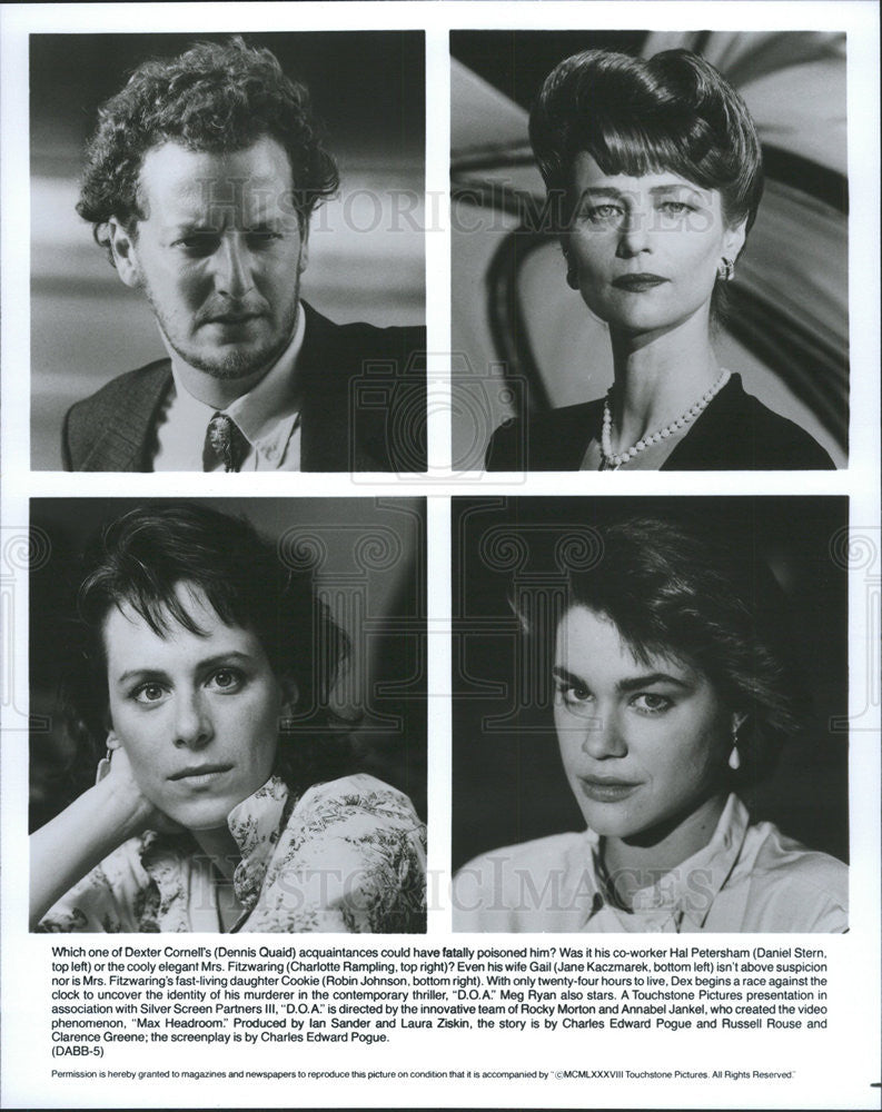 1988 Press Photo D.O.A. Dennis Quaid Daniel Stern Charlotte Rampling Jane - Historic Images