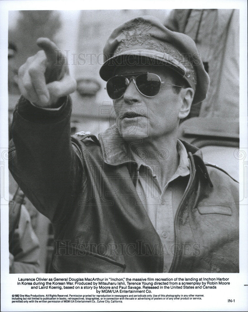 1982 Press Photo Laurence Oliver in film &quot;Inchon&quot; - Historic Images