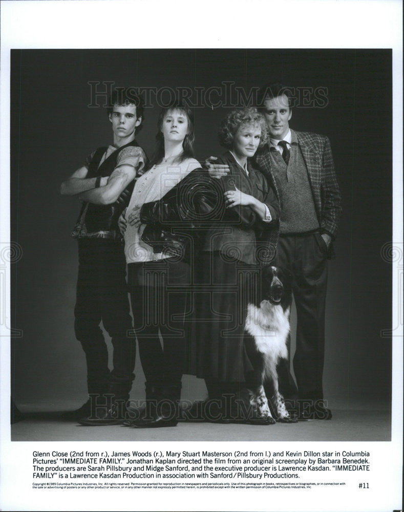 1989 Press Photo Immediate Family Glenn Close James Woods Mary Stuart Masterson - Historic Images