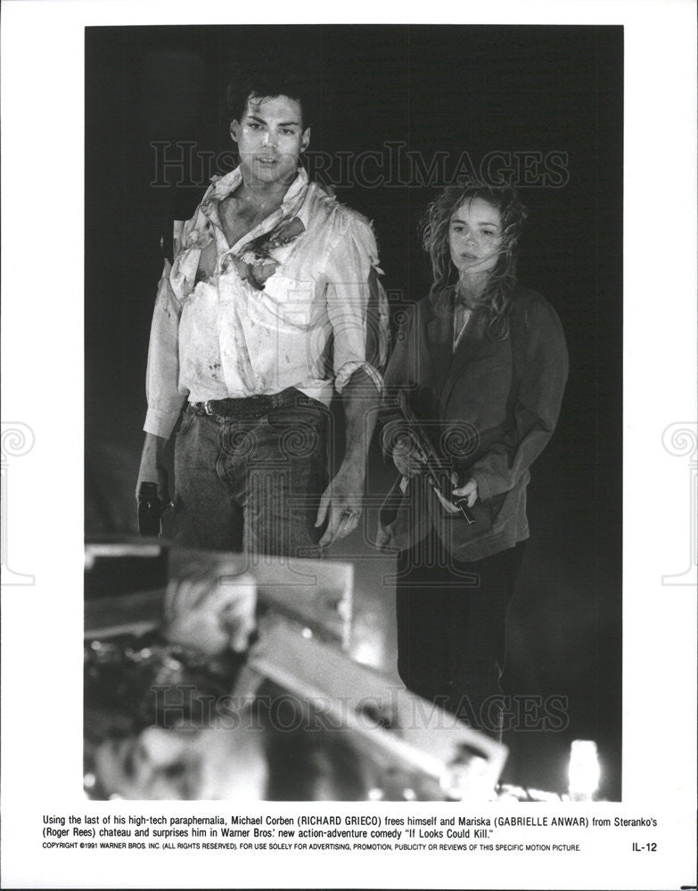 1991 Press Photo Richard Grieco and Gabrielle Anwar in &quot;If Looks Could Kill&quot; - Historic Images