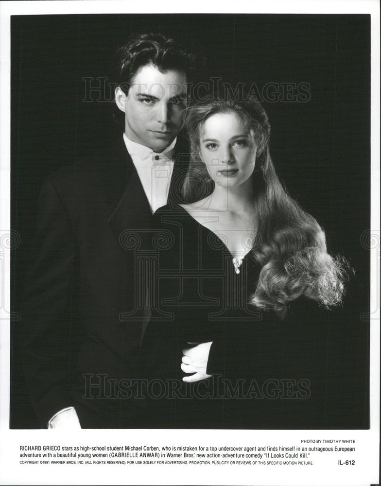 1991 Press Photo Richard Grieco and Gabrielle Anwar in &quot;If Looks Could Kill&quot; - Historic Images