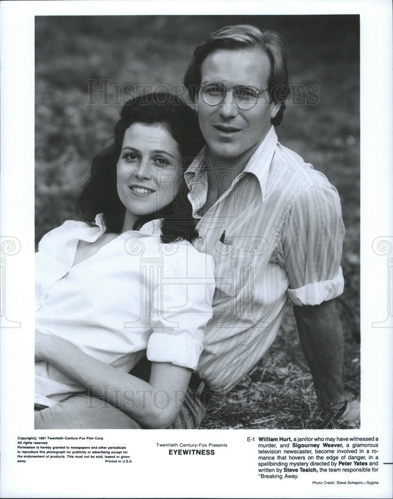 1981 Press Photo EYEWITNESS stars William Hurt and Sigourney Weaver - Historic Images