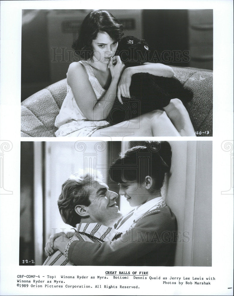 1989 Press Photo Winona Ryder and Dennis Quaid in &quot;Great Balls of Fire&quot; - Historic Images