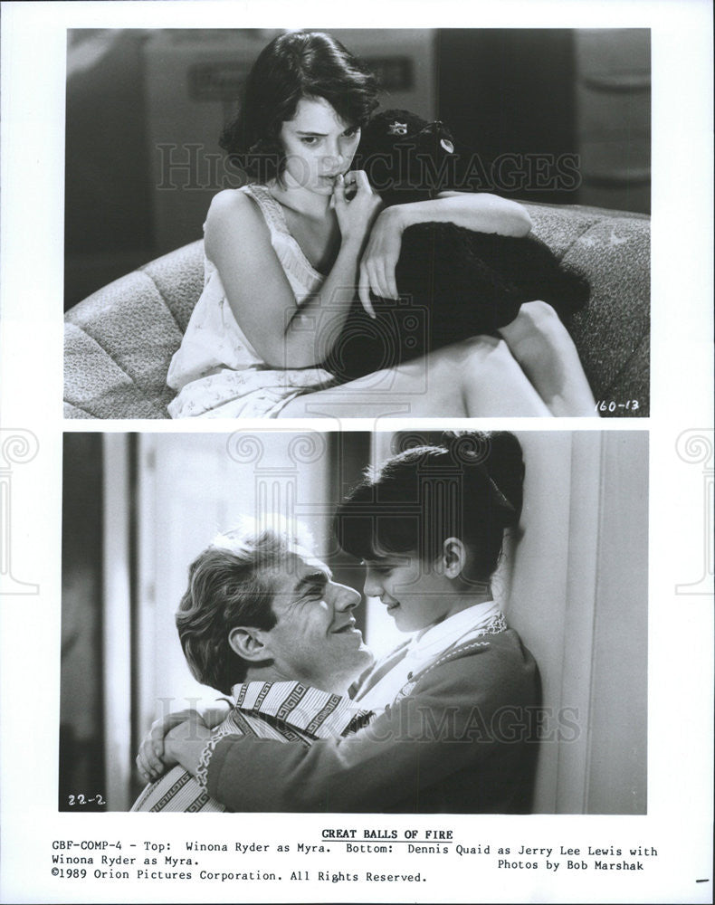 1989 Press Photo Winona Ryder and Dennis Quaid in "Great Balls of Fire" - Historic Images