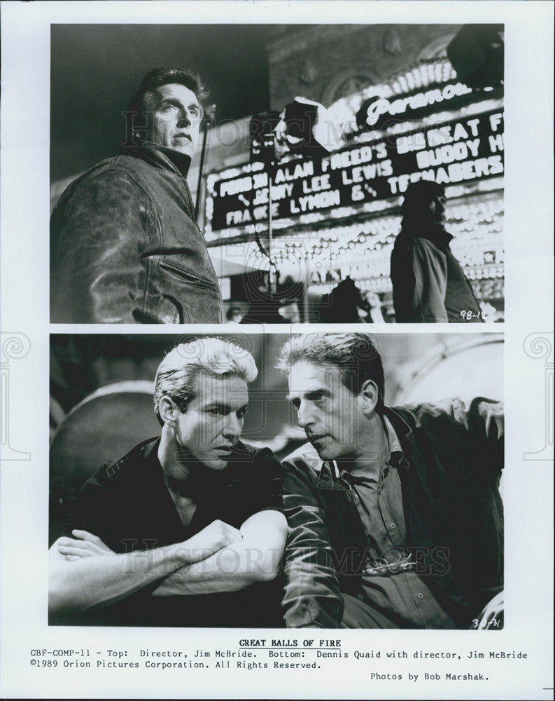 1989 Press Photo Director, Jim McBride and Dennis Quaid "Great Balls of Fire" - Historic Images