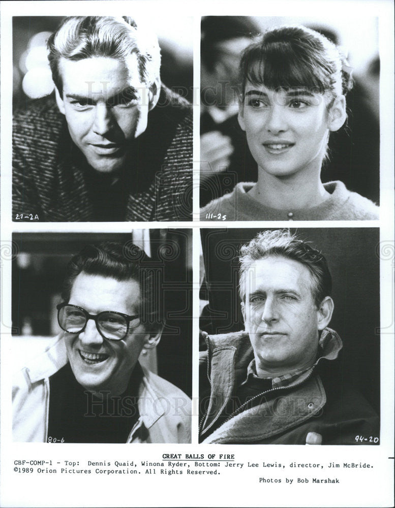 1989 Press Photo Dennis Quaid,Winona Ryder,Jerry Lee Lewis,Dir Jim McBride - Historic Images