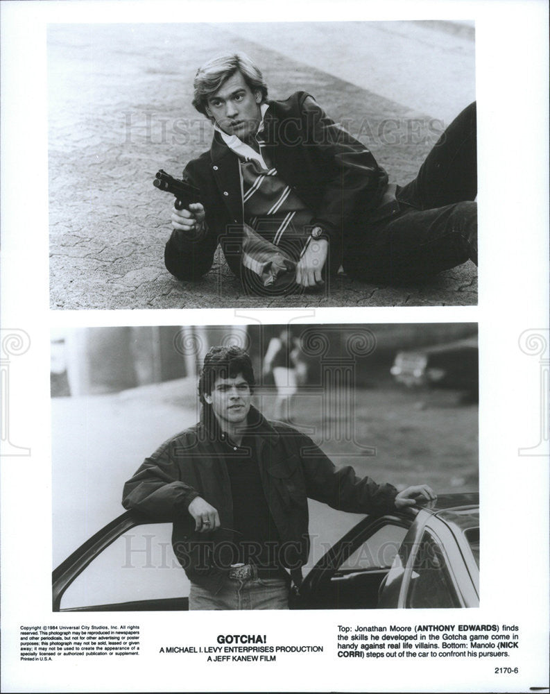 1984 Press Photo Actors Anthony Edwards And Nick Corri Starring In "Gotcha!" - Historic Images