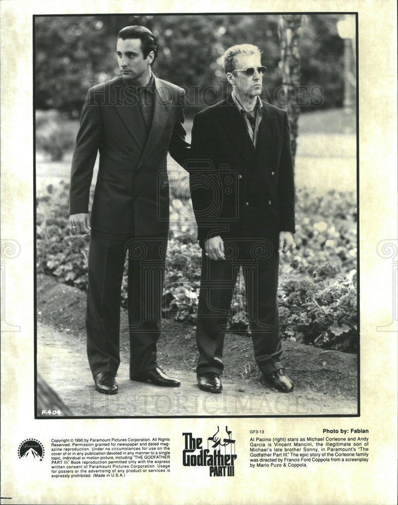 1990 Press Photo Al Pacino & Andy Garcia in "The Godfather Part III" - Historic Images