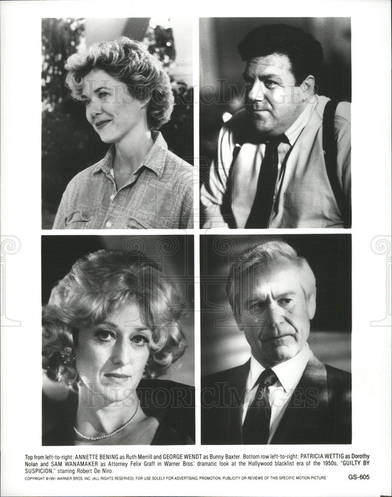 1991 Press Photo Annette Benning,George Wendt,Patricia Wettig,Sam Wanamaker - Historic Images