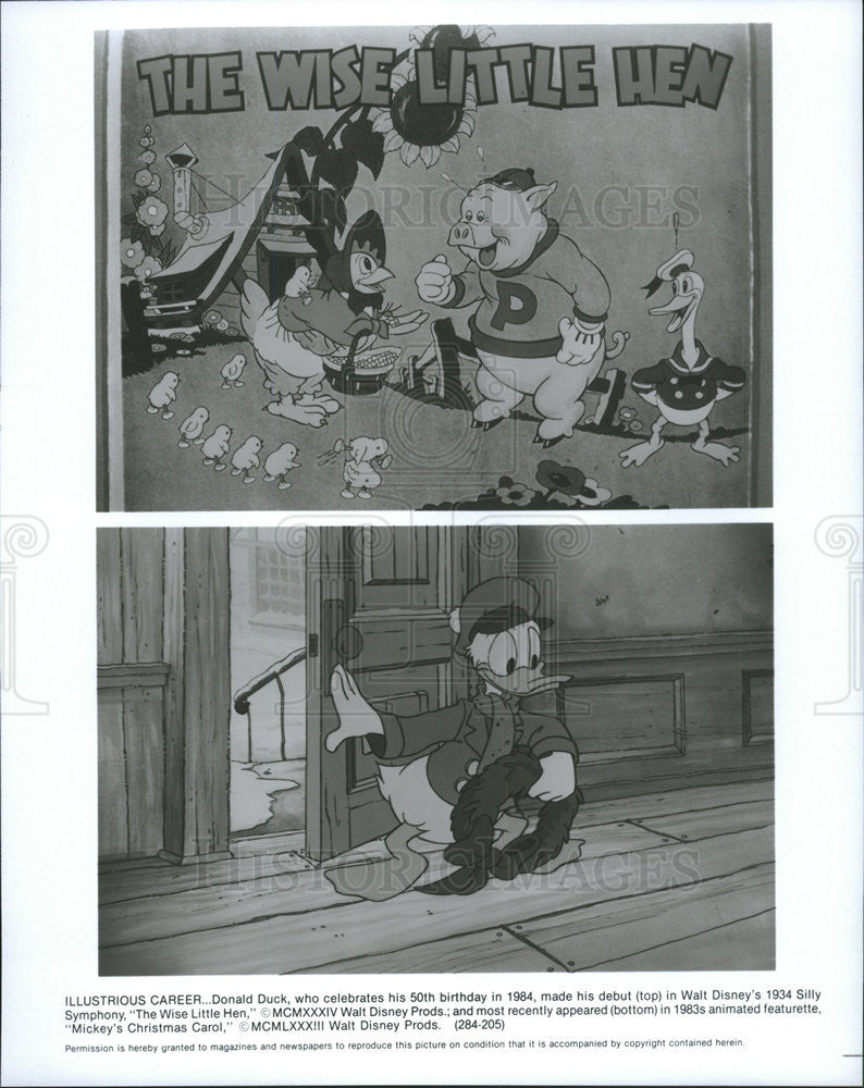 1983 Press Photo Walt Disney's Donald Duck in "The Wise Little Hen" - Historic Images
