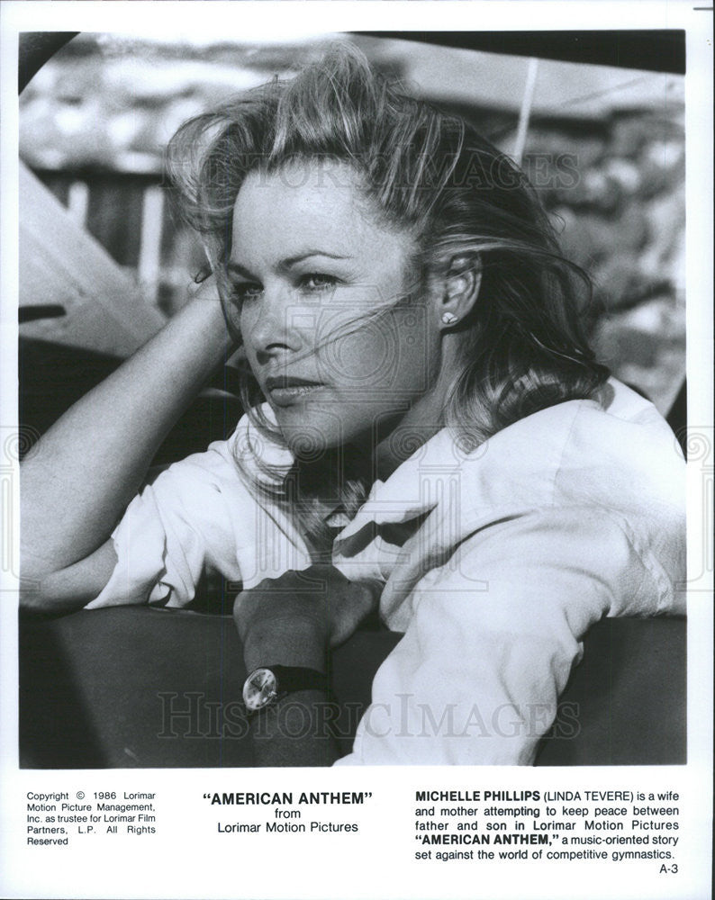 1986 Press Photo Michelle Phillips Actress American Anthem - Historic Images