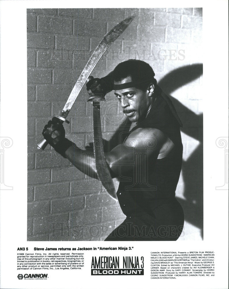 1989 Press Photo Actor Steve James Starring In &quot;American Ninja 3 Blood Hunt&quot; - Historic Images