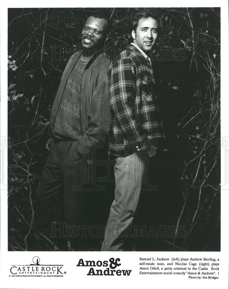 1993 Press Photo Samuel L. Jackson Nicholas Cage Actors Amos &amp; Andrew - Historic Images
