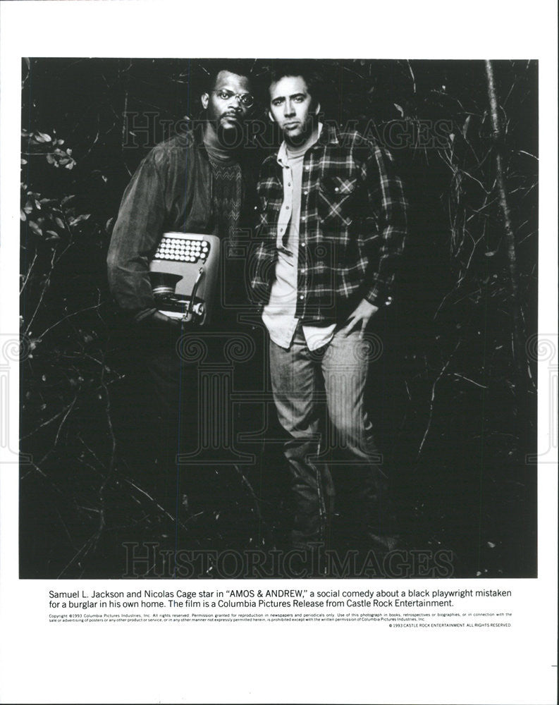 1993 Press Photo Samuel L. Jackson Nicholas Cage Actors Amos &amp; Andrew - Historic Images