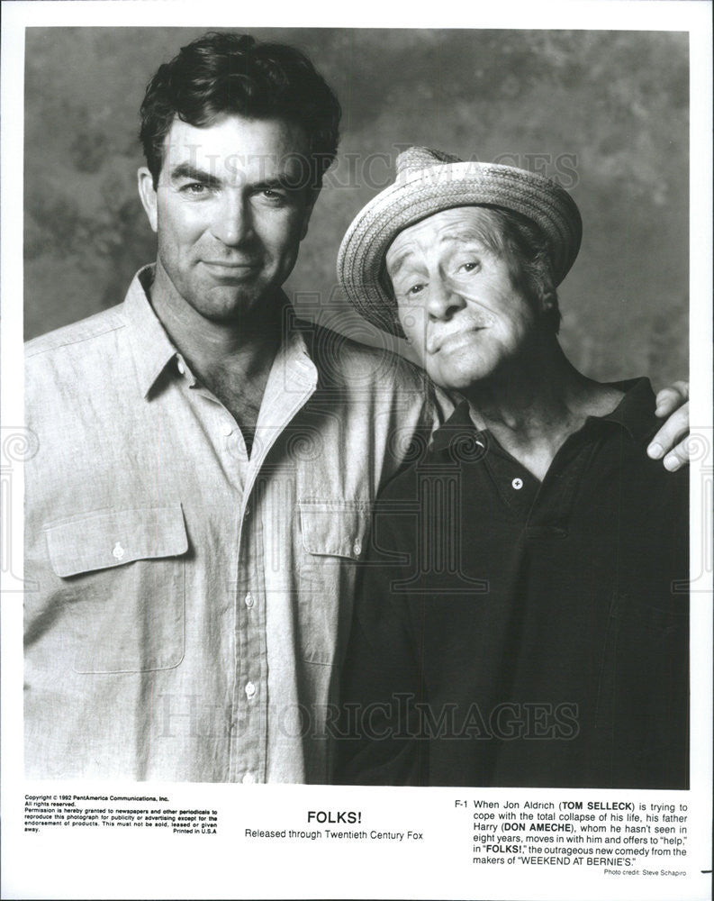 1992 Press Photo Tom Selleck Don Ameche Actors Folks! - Historic Images